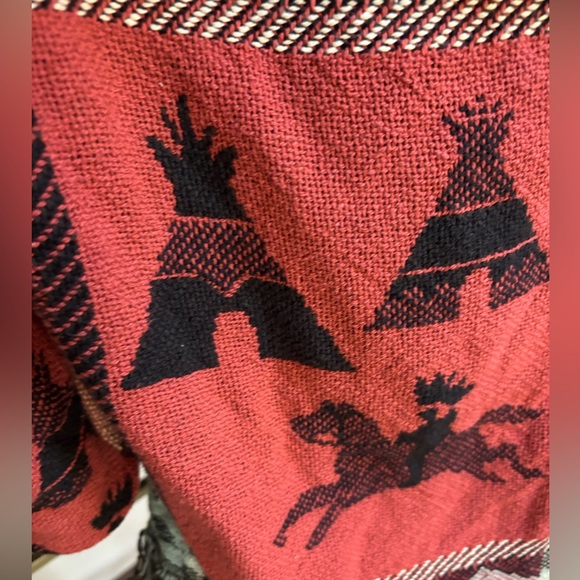 WRAPPER VINTAGE NATIVE WESTERN TAPESTRY FRINGE WRAP BLANKET COAT JACKET SIZE OS - Picture 10 of 15